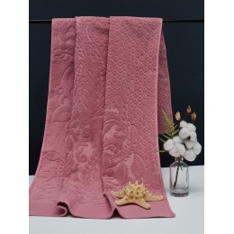 Полотенце махровое, Листья, 70*140 см, серо-розовый