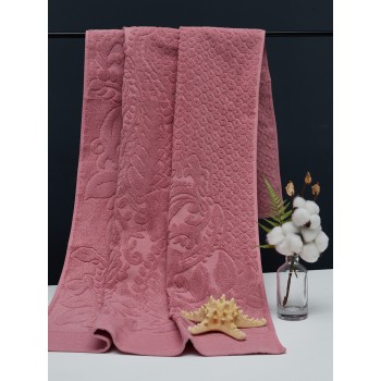 Полотенце махровое, Листья, 50*90 см, серо-розовый