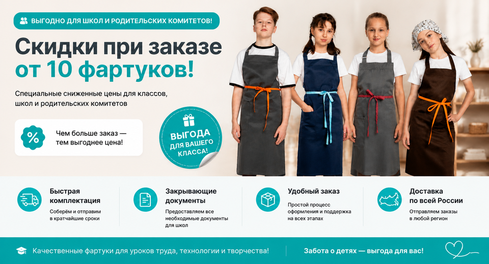 Фартук подростковый школьный черный с васильковым